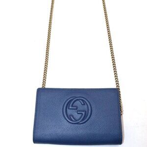 Gucci Grained Leather Soho Wallet Chain Bag - Blue